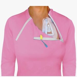ComfyChemo® CHEMOWEAR : Women's Long Sleeve Chemotherapy Port Zipper Shirt
